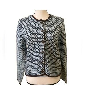 VTG  Country Seat Cottagecore Cabincore Brown & Blue  Cardigan Size Large